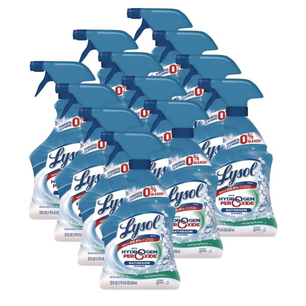 Bathroom Cleaner with Hydrogen Peroxide, Cool Spring Breeze, 22 oz Trigger Spray Bottle, 12 Carton Fashion