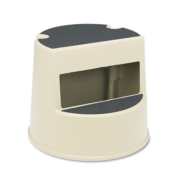 Rolling Step Stool, Curved Design, 2-Step, Retracting Casters, 350 lb Capacity, 16  Diameter x 13.5 h, Beige For Sale