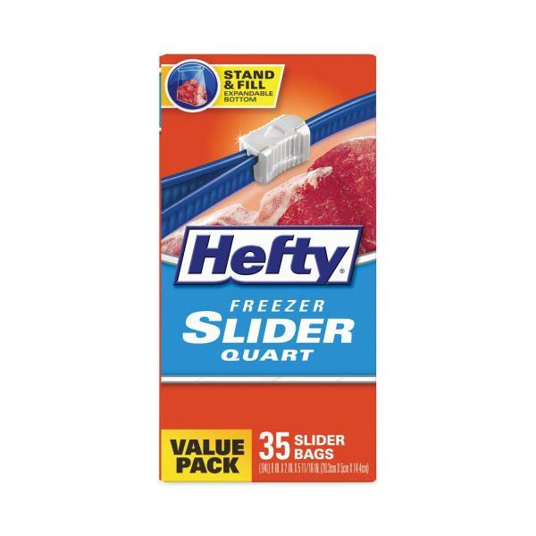 Hefty Quart Freezer Slider Bags - 1 quart Capacity - 7  Width x 8  Length - Zipper Closure - Clear - Plastic - 9 Carton - 35 Per Box - Food on Sale - Image 3