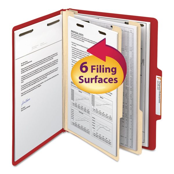 Top Tab Classification Folders, Six SafeSHIELD Fasteners, 2  Expansion, 2 Dividers, Letter Size, Red Exterior, 10 Box For Discount