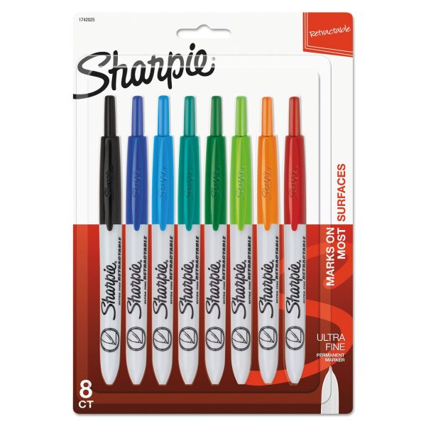 Retractable Permanent Marker, Extra-Fine Needle Tip, Assorted Colors, 8 Set Online