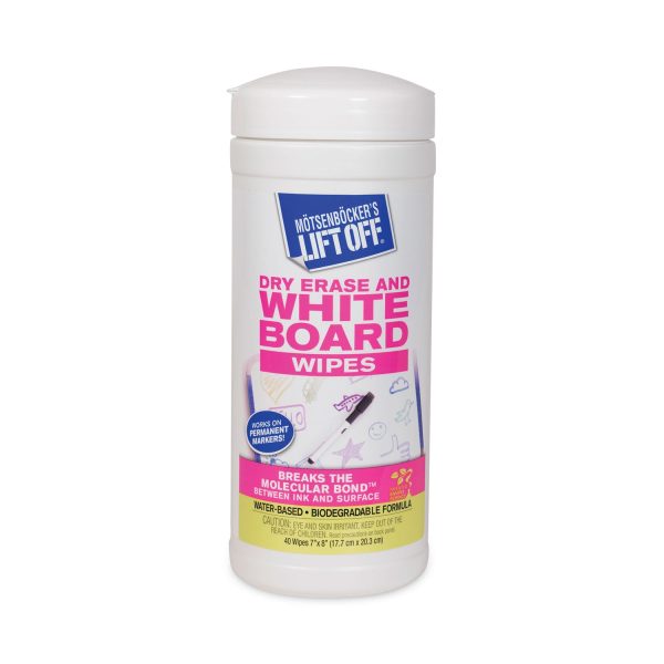 Dry Erase Cleaner Wipes, 7 x 12, 40 Canister Supply