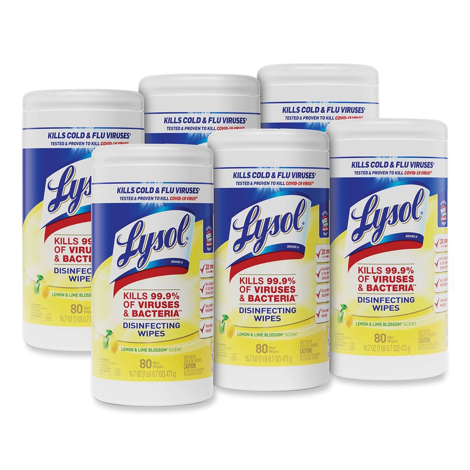 Disinfecting Wipes, 1-Ply, 7 x 7.25, Lemon and Lime Blossom, White, 80 Wipes Canister, 6 Canisters Carton Hot on Sale