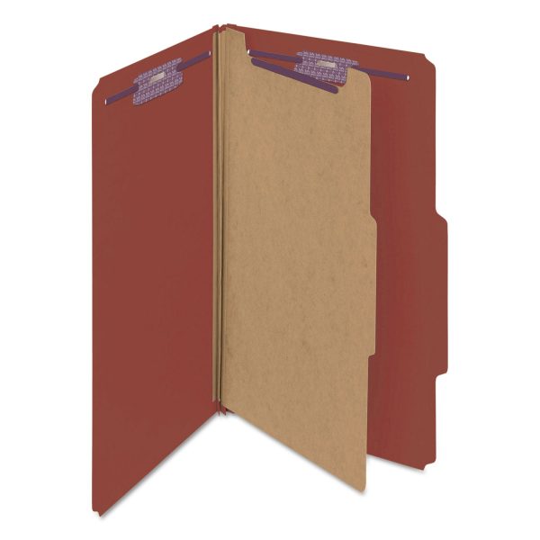 Pressboard Classification Folders, Four SafeSHIELD Fasteners, 2 5-Cut Tabs, 1 Divider, Legal Size, Red, 10 Box Fashion