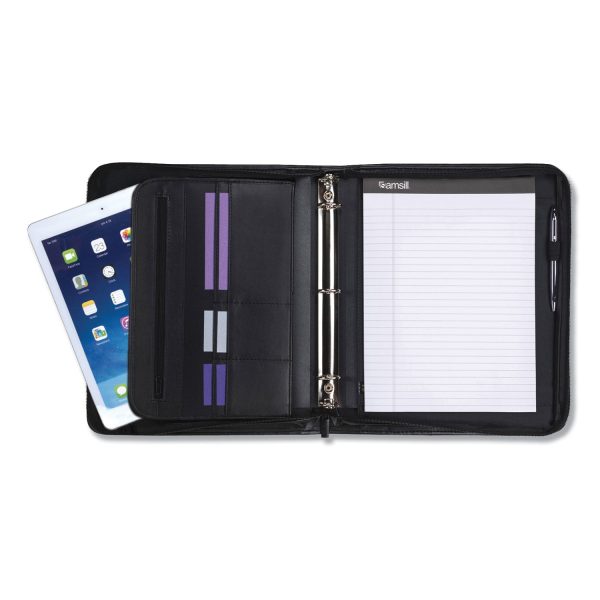 Professional Zippered Pad Holder Ring Binder, Pockets, Writing Pad, Vinyl Black Supply - Image 4