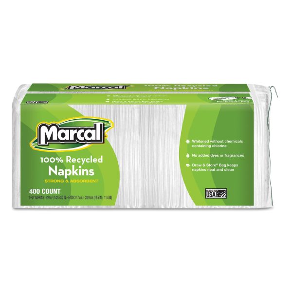 100% Recycled Luncheon Napkins, 11.4 x 12.5, White, 400 Pack, 6PK CT Hot on Sale