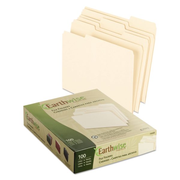 Earthwise by Pendaflex 100% Recycled Manila File Folder, 1 3-Cut Tabs: Assorted, Letter, 0.75  Expansion, Manila, 100 Box Online now