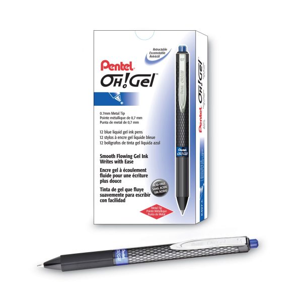 Oh! Gel Pen, Retractable, Medium 0.7 mm, Blue Ink, Black Barrel, Dozen Supply - Image 3