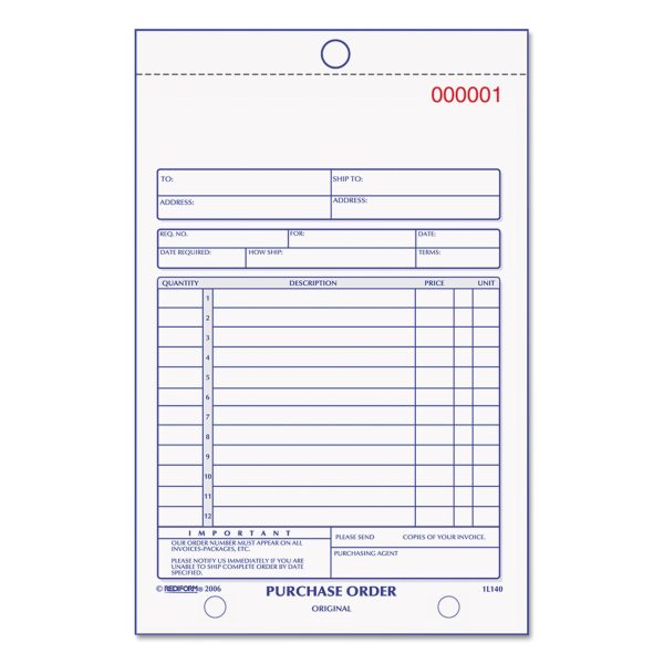 Purchase Order Book, 12 Lines, Two-Part Carbonless, 5.5 x 7.88, 50 Forms Total Online now